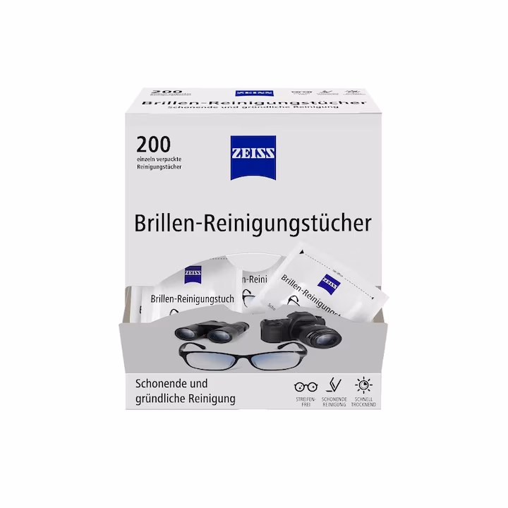 Șervețele umede ZEISS pentru curățarea ochelarilor și suprafețelor optice (Pachet de 200 bucăți)